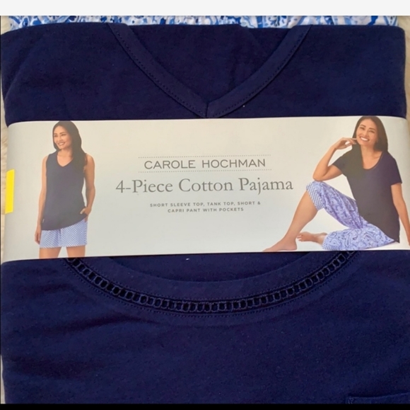 Carole Hochman Cotton 4pc Pajama Set short sleeve tank tee capri… - Picture 9 of 10